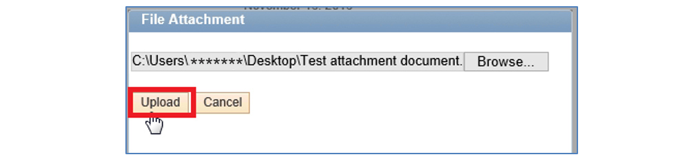 Screenshot of the “Look-Up Documents” file attachment window. The upload button is highlighted.